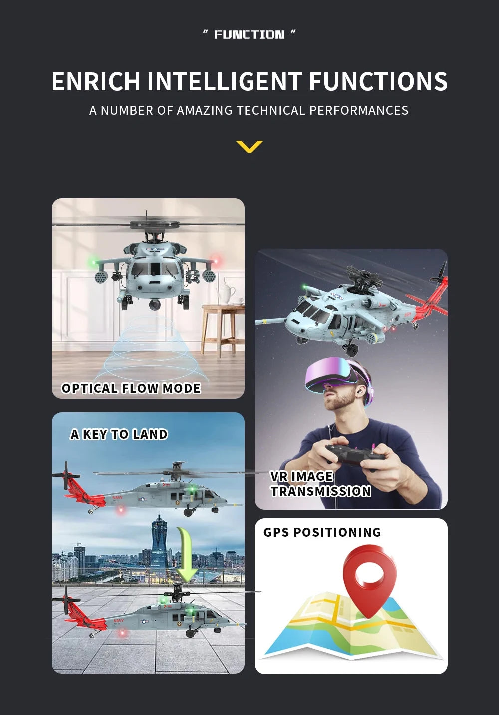 Remote Control Naval Military Helicopter With GPS Positioning