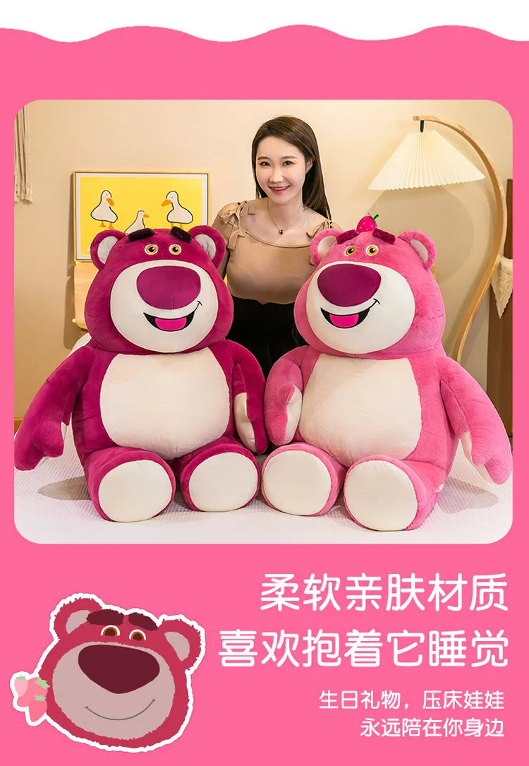 80cm Kawaii Strawberry Bear Plush Toy Bia Size Lotso Stuffed Doll Large Soft Animal Kids Birthday Gift for Girls and Children