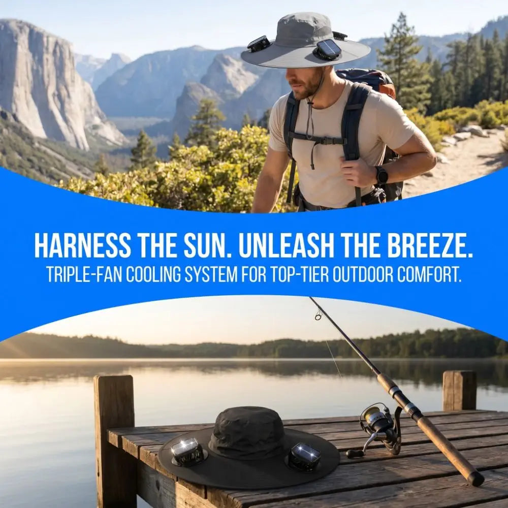 Three Fan Solar Cooling Sun Hat With USB Charging