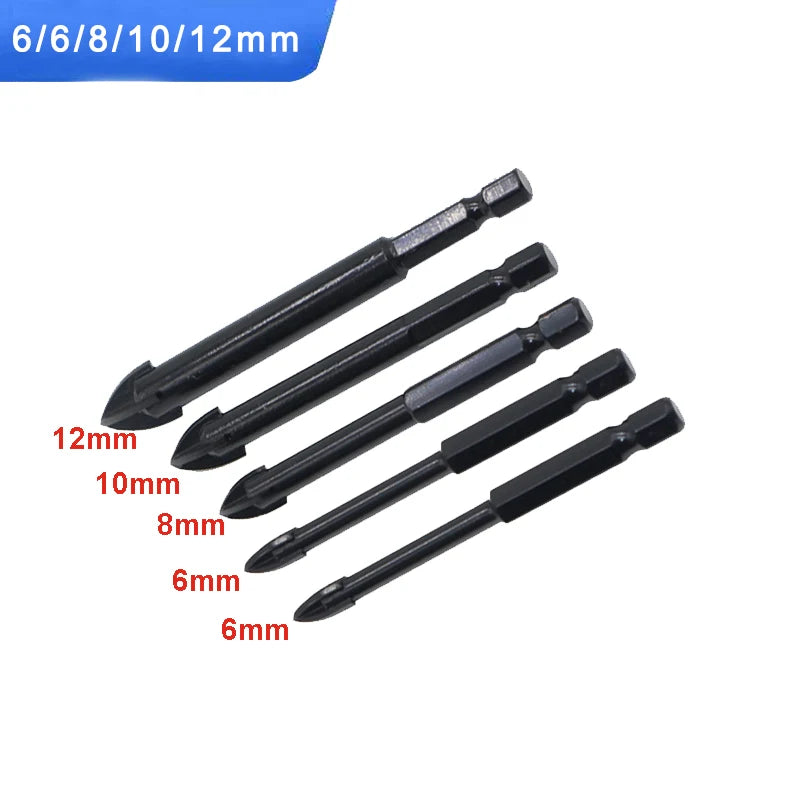 Cross Hex Tile Glass Drill Bits Set Titanium Coated Power Tools Accessories  for Glass Ceramic Concrete Hole Opener