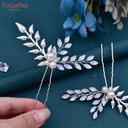 U Shape Hair Pins Alloy Leaf Bridal Hair Clip Wedding Hair Accessories