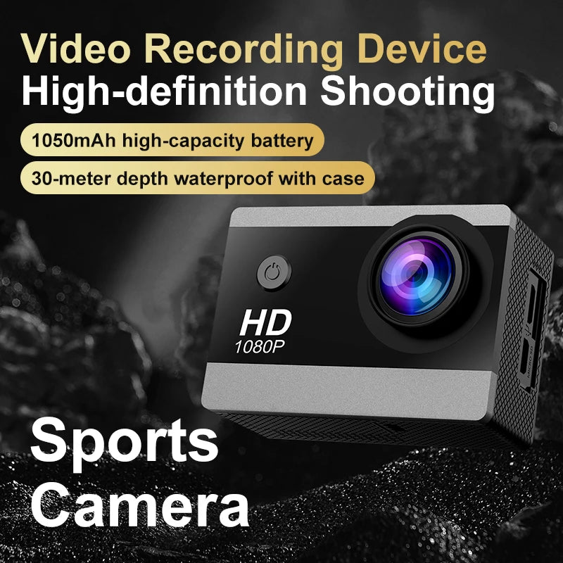 1080P Waterproof Action Camera with 2 Inch IPS Screen 170 Degree Wide Angle Helmet Sports Camera