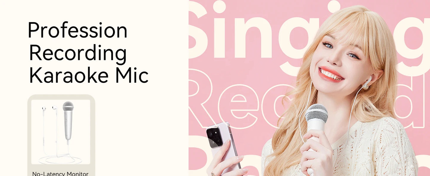 ASMR Recording & Karaoke Wireless Microphone with Earphone Monitoring, DSP Voice Enhancement, AUX Output for Live Streaming & Singing Apps