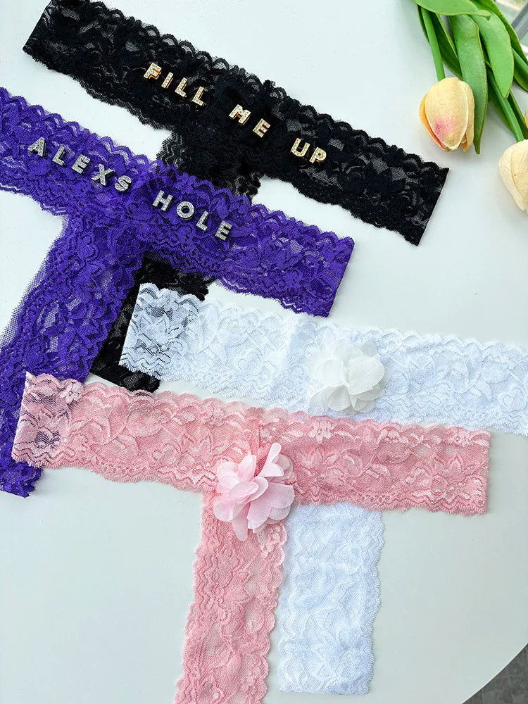 Custom Thong  Name Crystal Letters Women Lace tanga Customized Personalised G-String Panties T-back