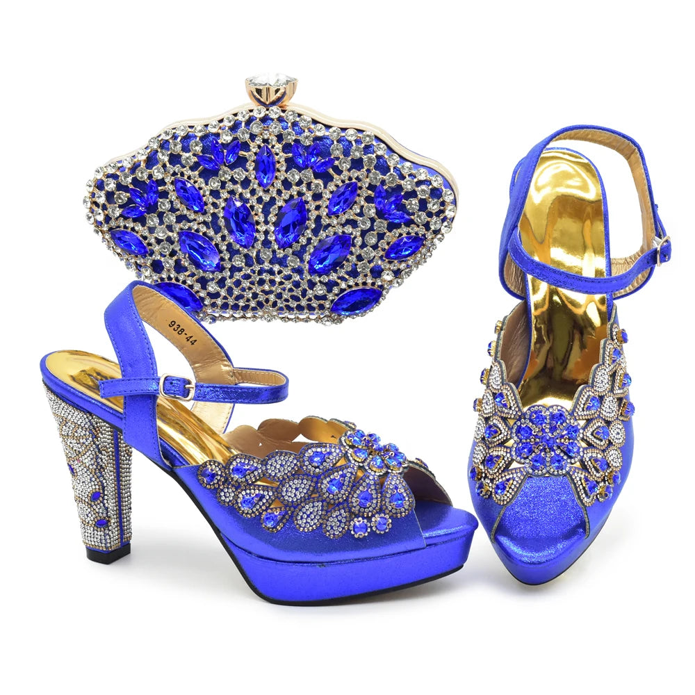 Style Matching Bag and Shoes Set Italian Women Design Shoes Matching Bag Decorated with Rhinestone Luxury Pumps Women