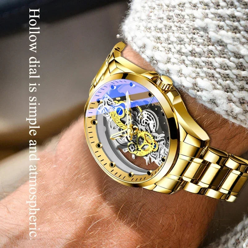 Men Watch Skeleton Quartz Wristwatch Gold Skeleton Retro Man Watch Top Brand Luxury Clock Watches