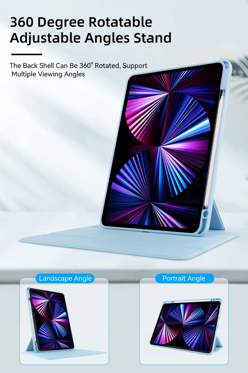 For Tablet iPad Pro 11 Case For Pro 12.9 Air 5 4 10.9 iPad 10th 7/8/9th Generation Mini 6 360° Rotatable Transparent Back Cover