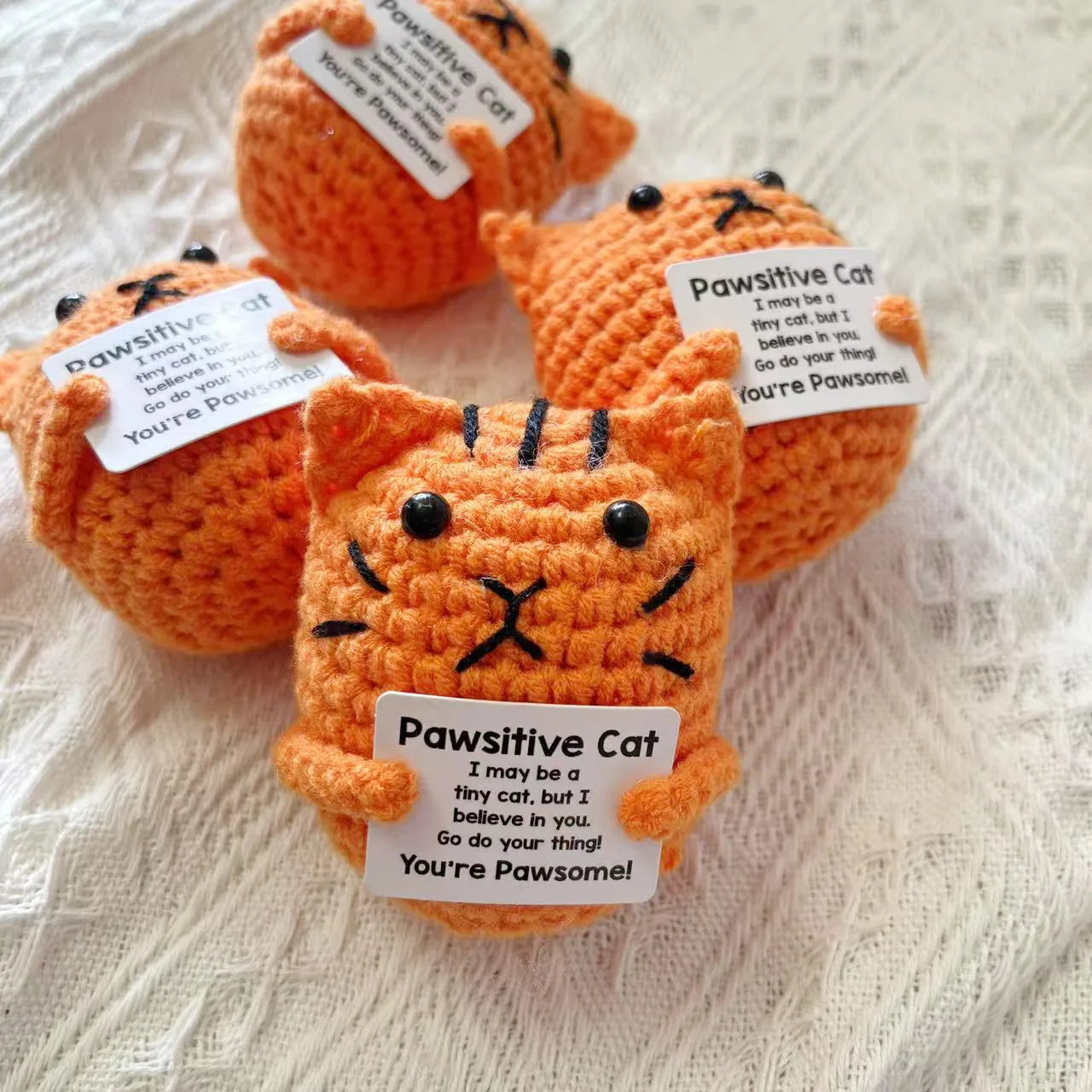3 Pcs Positive Energy Cat Hug Pocket Doll Mini Handmade Plush Wool Knitting Doll With Card Funny Christams Gift Home Room Decoration