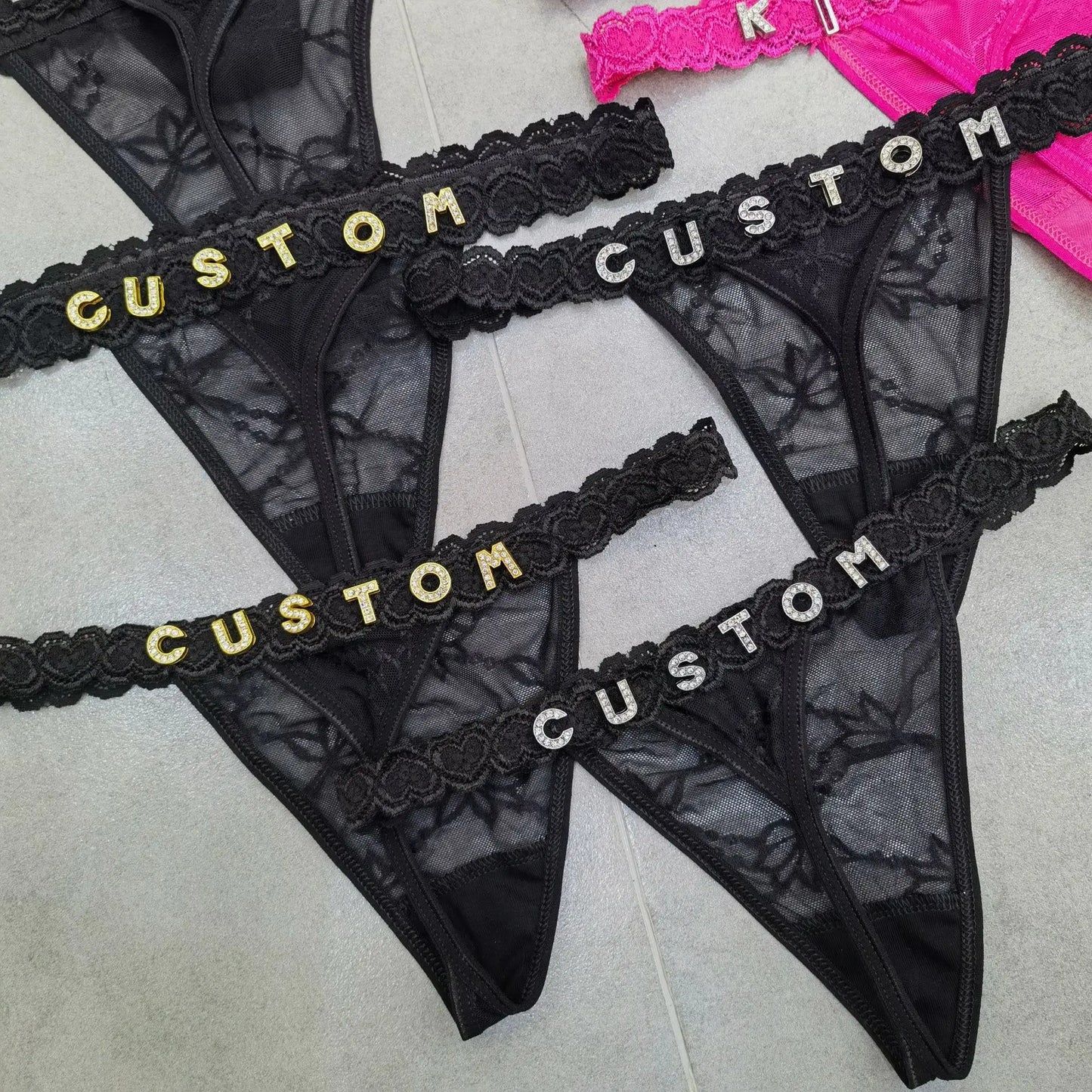 Customize Thongs Crystal Name Letter Waist Chain Body Jewelry Women Lace Bikini G-String Panties