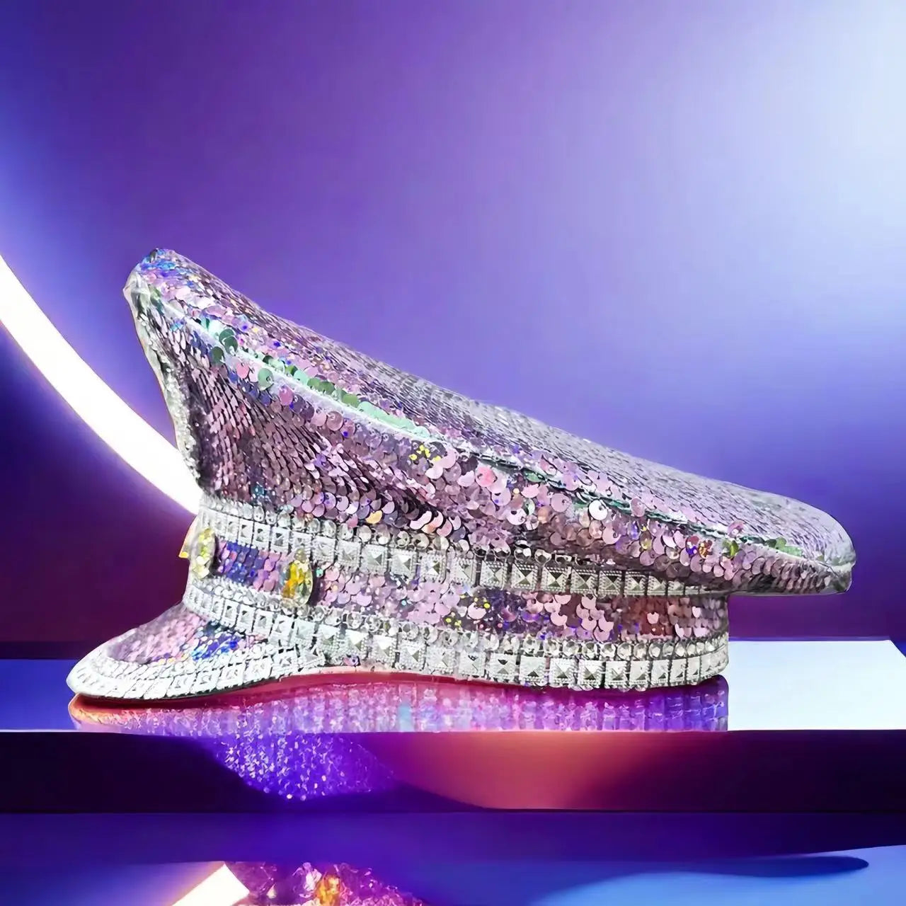 Burning Man Military hats Blue purple sequined Rhinestone Navy hats suitable for Festival Beach Outdoor Halloween Hat