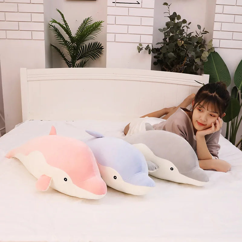 Kawaii Dolphin Plush Toy Soft Stuffed Doll for Kids Birthday Gift Large Cuddly Pillow Cute Plushie for Girls Super Soft Short