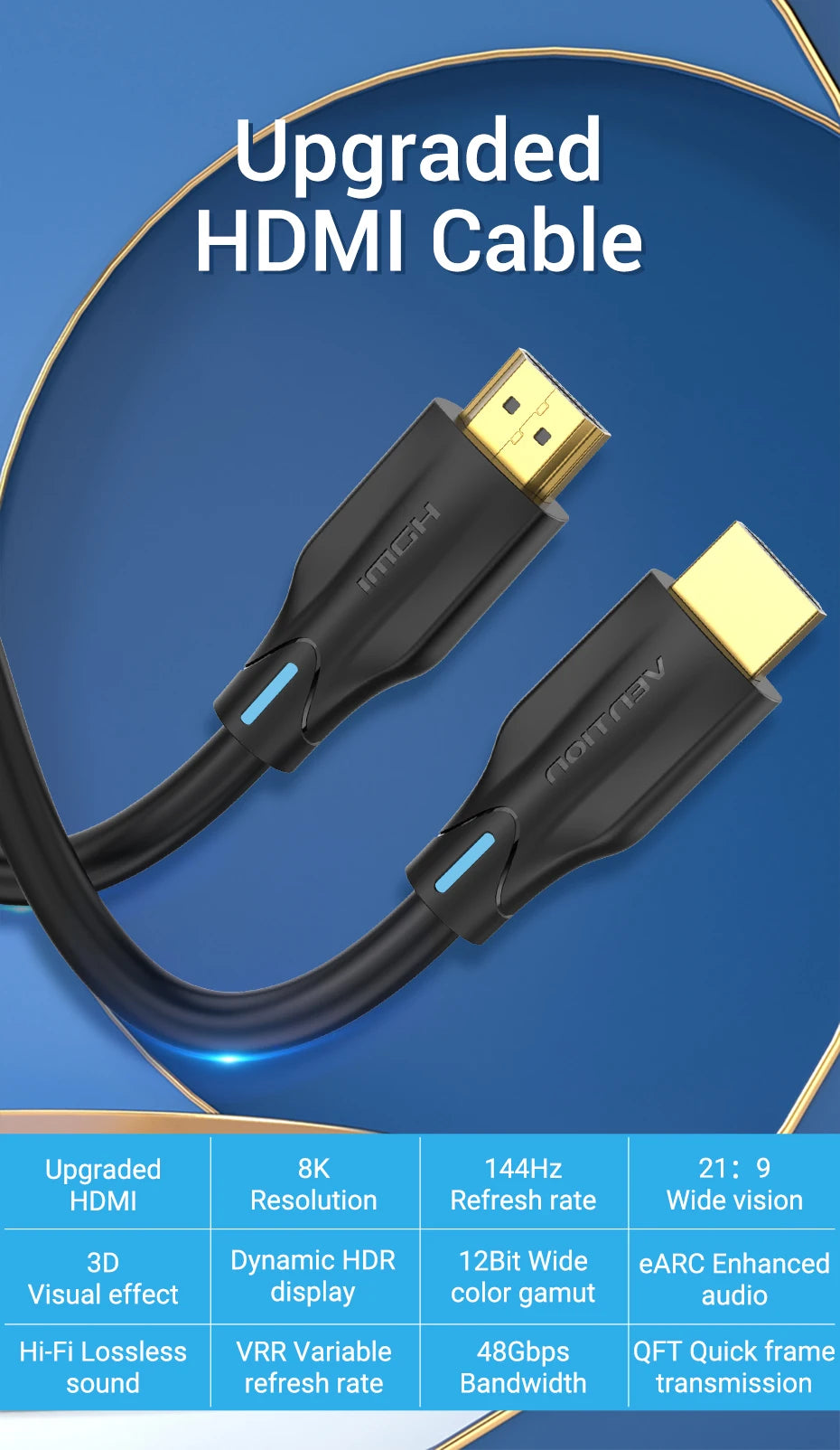 HDMI-Compatible 2.1 Cable Ultra High Speed 8K@60Hz 4K@120Hz Certified Cord for PS5 Xiaomi TV Box Dolby Vision HDCP 2.3
