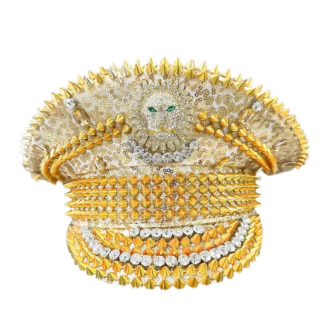 Golden Steampunk Captain Hat Rhinestone for Burning Man Festival Woman Rave Festivals Accessories ＆ Party Caps for Man