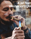 Cigar Lighter Ashtray Set 4 Jet Flame Windproof Lighters With Cigar Holder Cigar Punch Refillable Butane Cigar Accessories