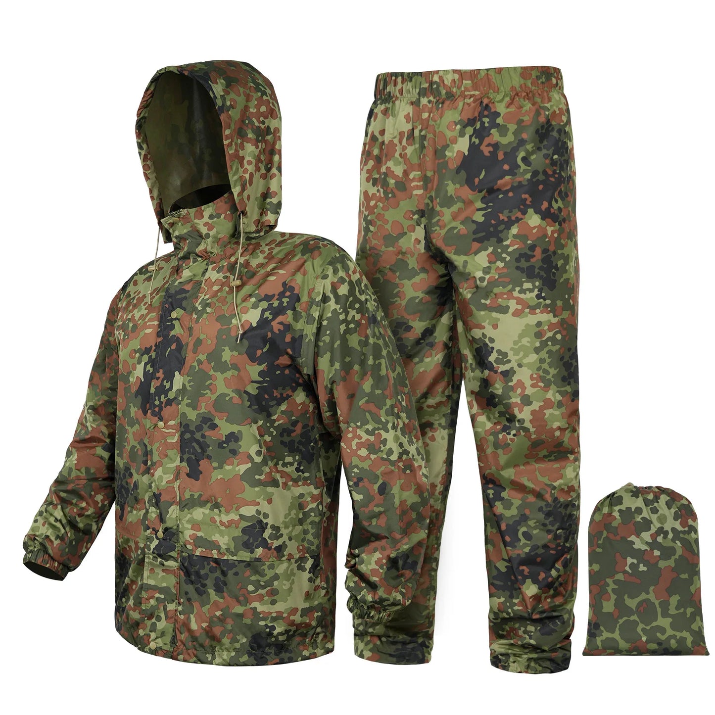 Camouflage Waterproof Folding Rain Poncho for Fishing Hiking and Camping