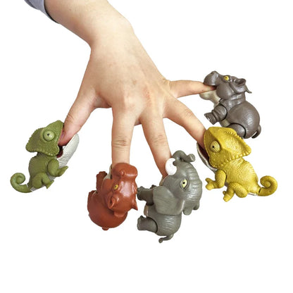 Bite Hand Finger Animal Dinosaur Tricky Model Chameleon Hippo Elephant Interactive Creative Joints Fidget Toy Dino Birthday Gift