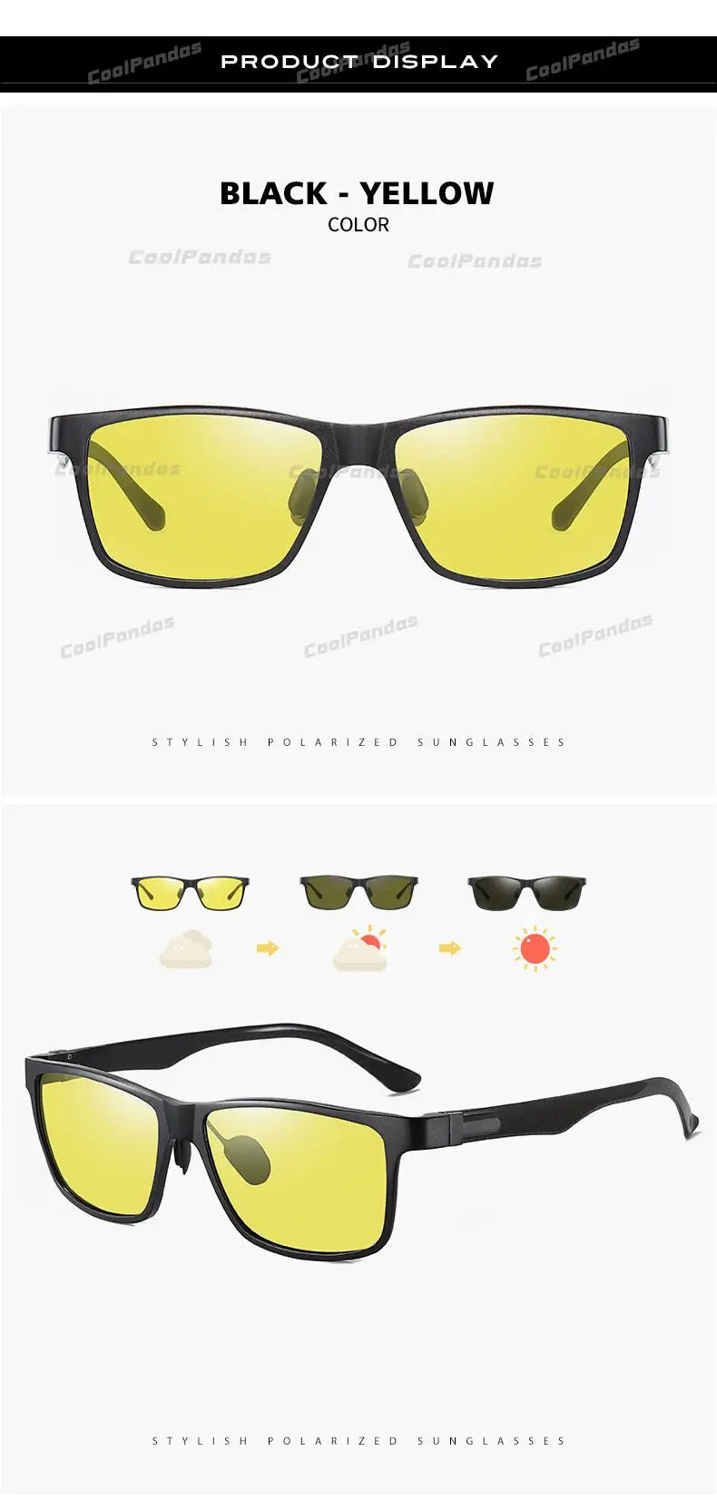 Carbon Fiber Square Photochromic Polarized UV400 Day Night Driving Sunglasses for Men Women