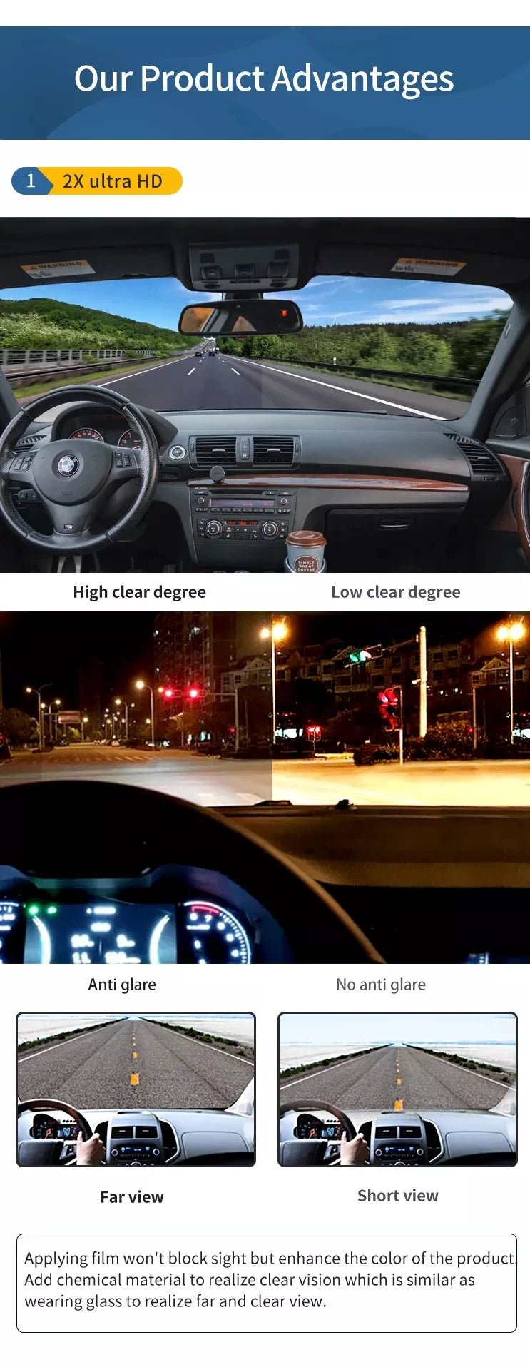 Window Tint Film for Cars Window Privacy Film Heat UV Block Scratch Resistant Blackout Auto Car Windshield Sun Shade Film