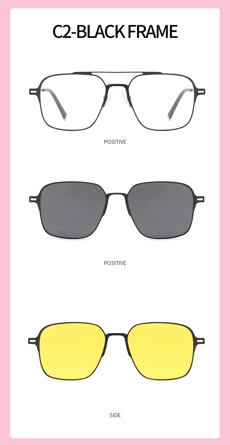 Titanium 3 In 1 Magnetic Clip On Polarized Sunglasses UV400 Optical Computer Glasses for Men Women