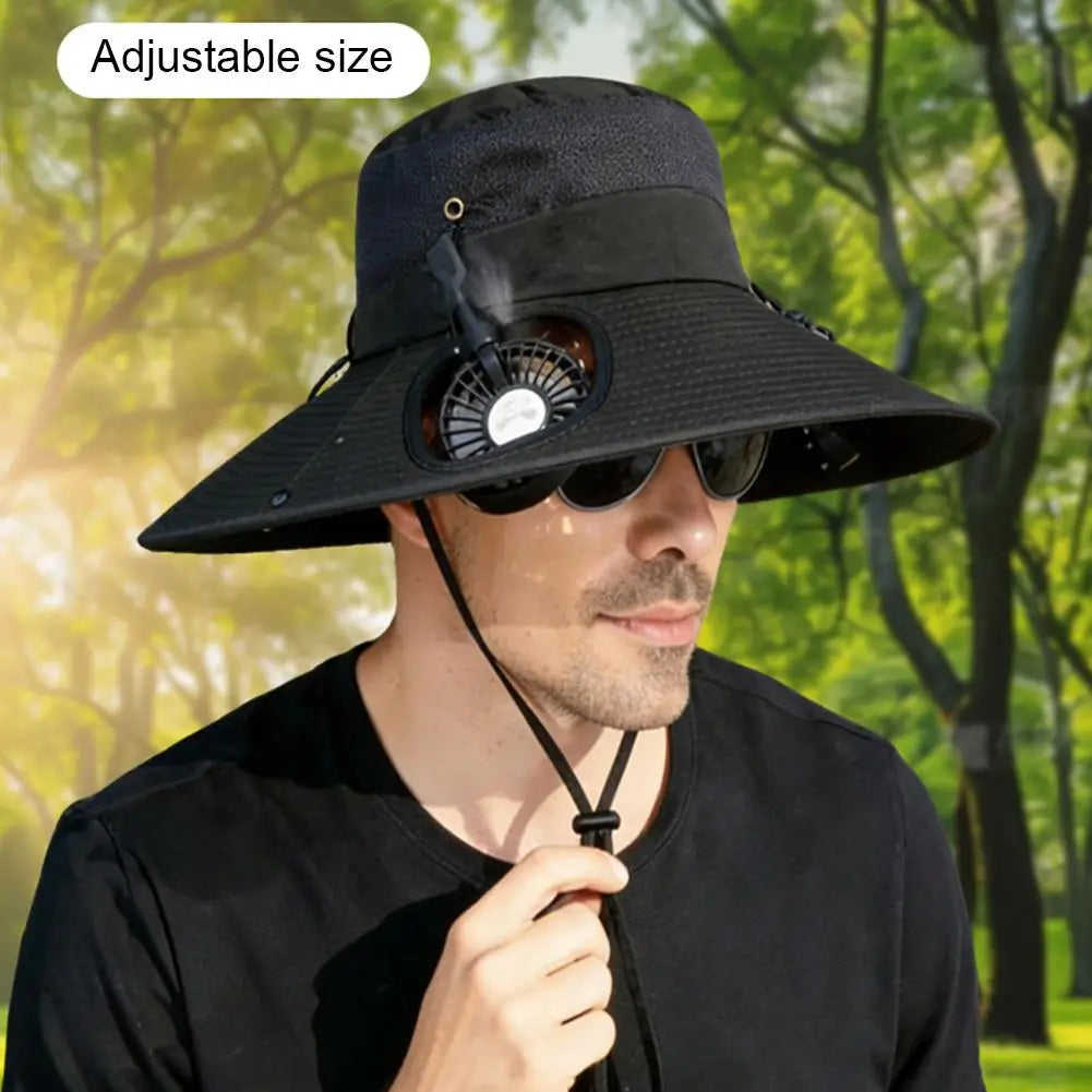 Wide Brim Sun Hat With Dual Fan And USB Charging