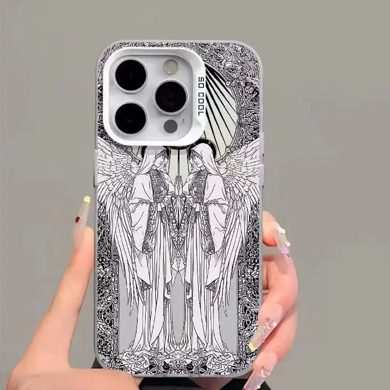 Retro Matte Angel Cupid Phone Case for iPhone 15 14 15 Plus Shockproof Hard Cover