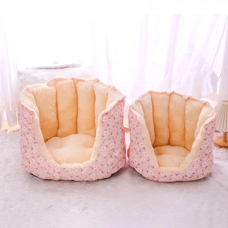 Cartoon Plush Winter Pet Bed for Cats and Small Dogs