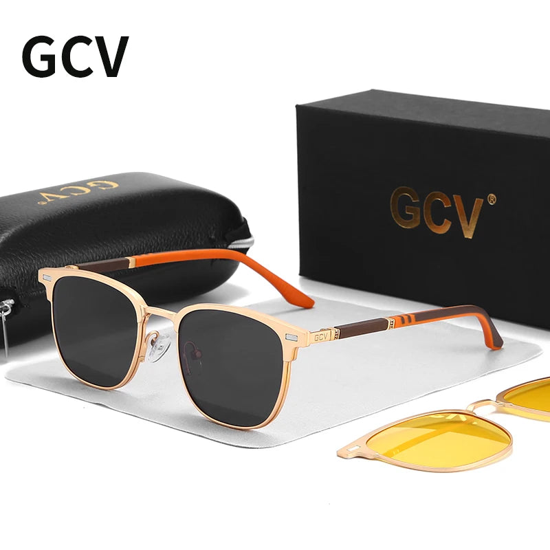 3 in 1 Magnetic Rectangle Polarized UV400 Business Sunglasses for Men Women Optical Eyewear Set