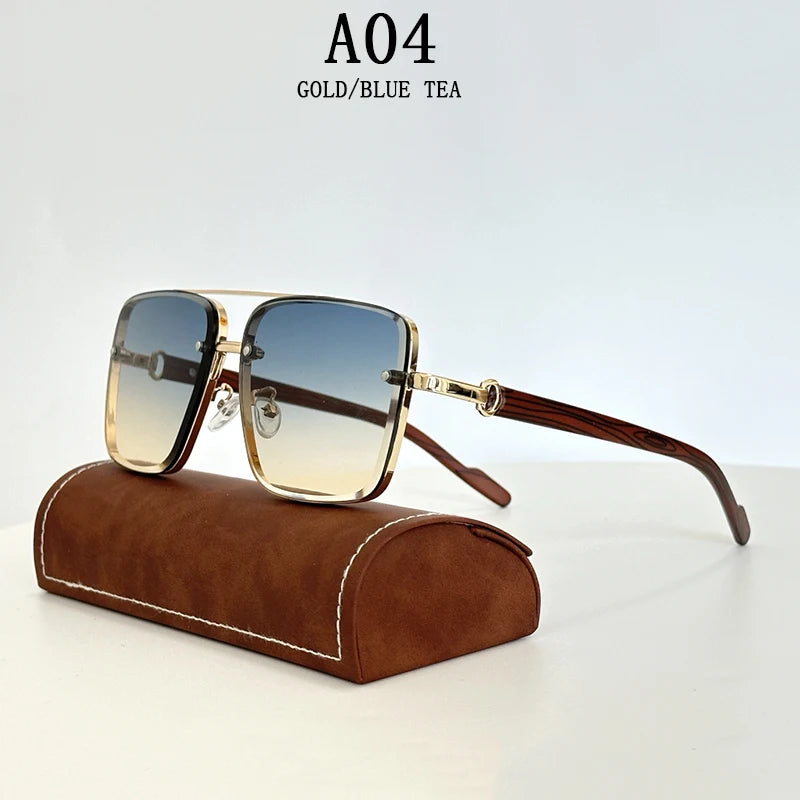 Vintage Square Wooden Frame Sunglasses With UV400 Protection