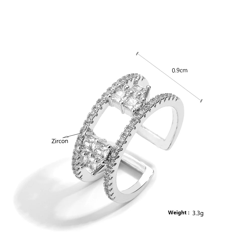 Geometric Double Layer Open Rings for Women Korean Fashion Delicate Inlaid Cubic Zircon Ring