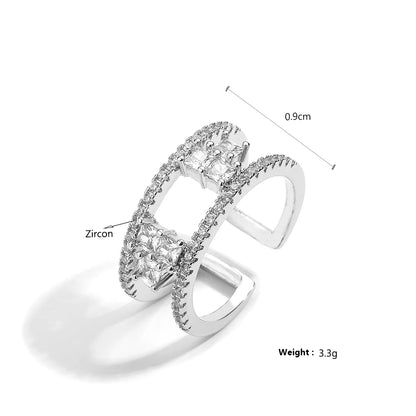 Geometric Double Layer Open Rings for Women Korean Fashion Delicate Inlaid Cubic Zircon Ring