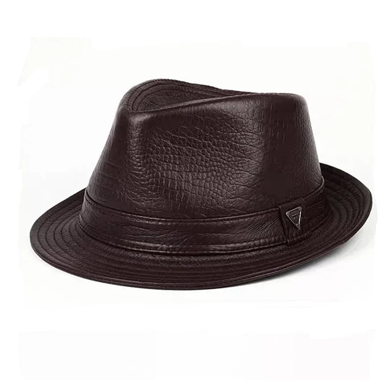 Man High Quality Genuine Leather Jazz Fedora Gentleman Cow Skin Short Brim Fitted Top Hat Male Shows