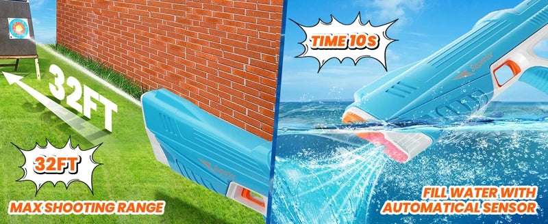 Full Automatic Electric Water Gun 43cm Portable Rechargeable Water Blaster for Outdoor Activities
