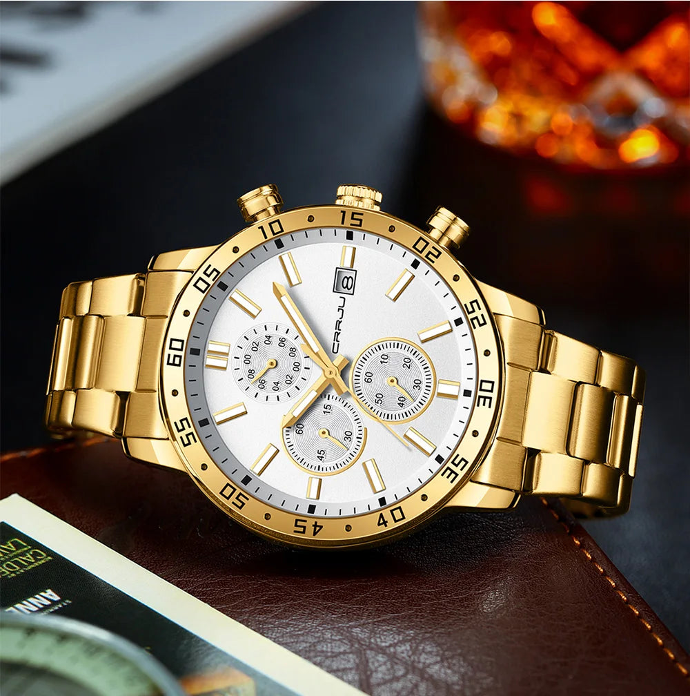 Fashion Mens Business Stainless Steel Band Quartz Watches with Calendar Chronograph Luminous Analog Wristwatch Man