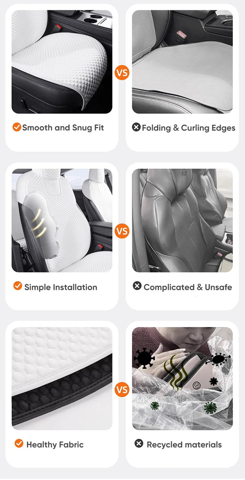 For Tesla Model 3/Highland 3 For 2020-2024 Model 3 Car Seat Cover 5-Seat Ice Silk Seat Cushion Summer Breathable Car Mat Pad