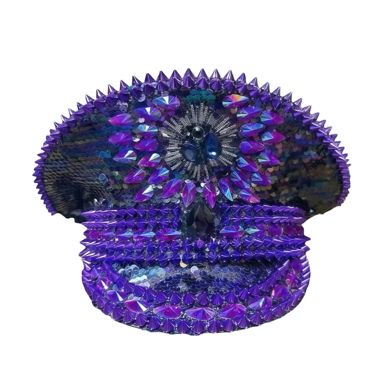 Purple Bling Captain Hat Rhinestone for Woman | Steampunk Military Cap for Burning Man Music Festivals Accessories