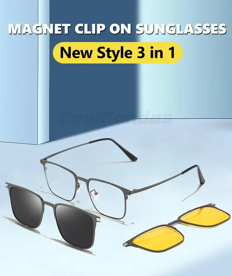 3 In 1 Magnetic Clip On Polarized Sunglasses UV400 Anti Blue Light Night Vision Glasses for Men Women