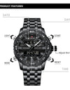 Men's Watch Quartz Analog LCD Digital Wristwatch Male Stainless Steel Strap Water Resistant Date Clock