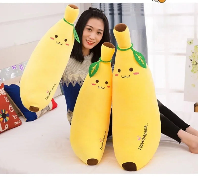 Cute Long Strip Banana Stuffed Body Pillow Cartoon Expression Plush Cushion Sofa Bedroom Bananas Throw Pillow Home Decoration