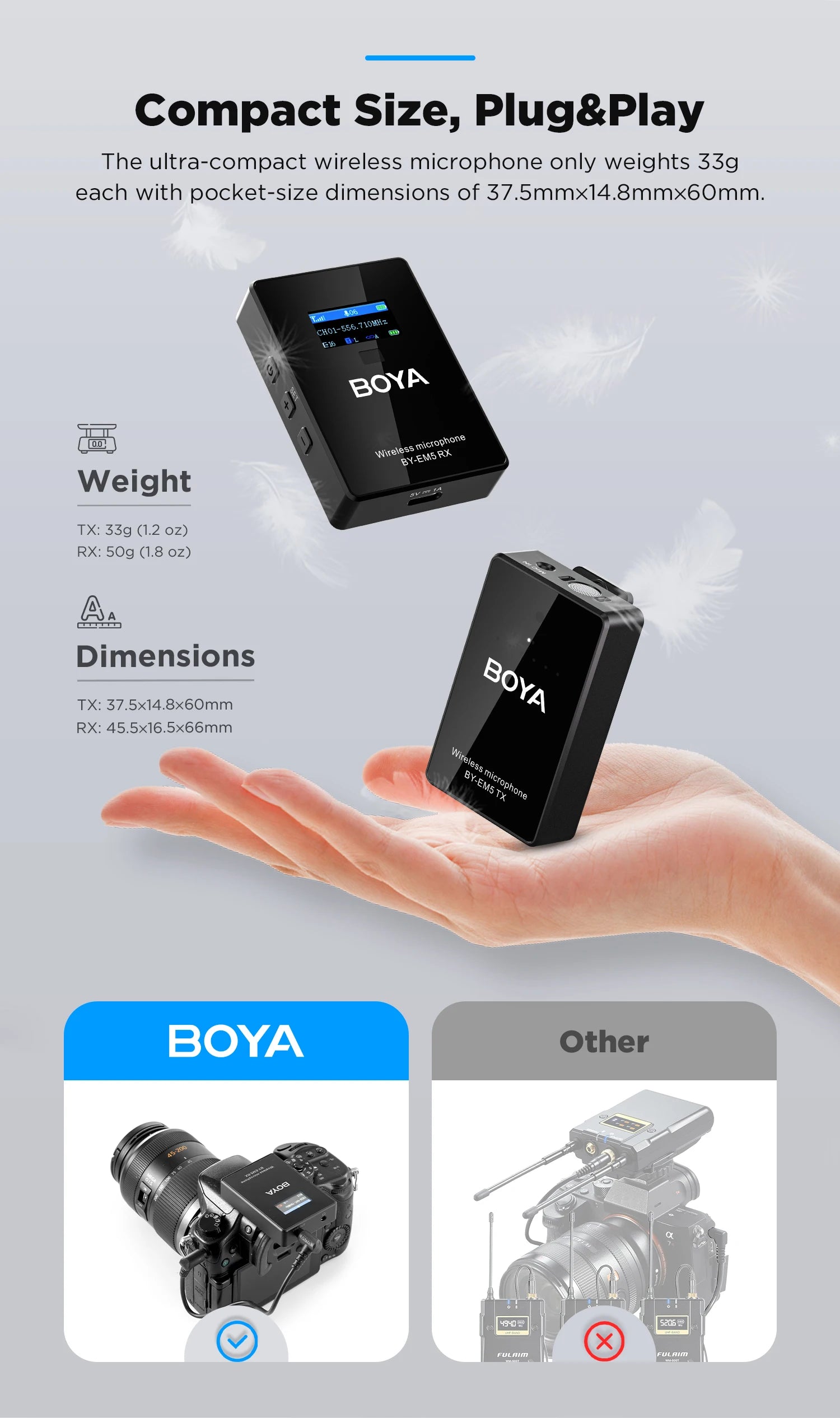 BY-EM5-K1 48-Channel UHF Wireless Lavalier Microphone for iPhone Android PC DSLR Cameras Online Teaching Streaming Youtube