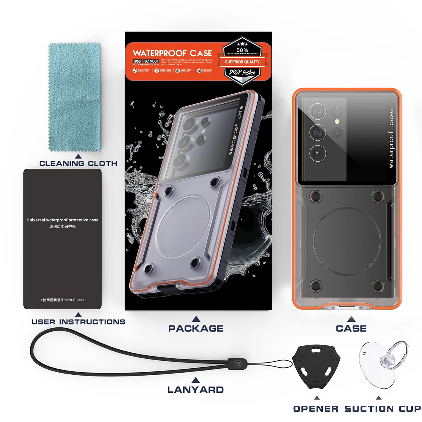 Transparent Universal 6.9-inch Underwater Touch Screen Dust and Drop Protection IP68 Waterproof Phone Case