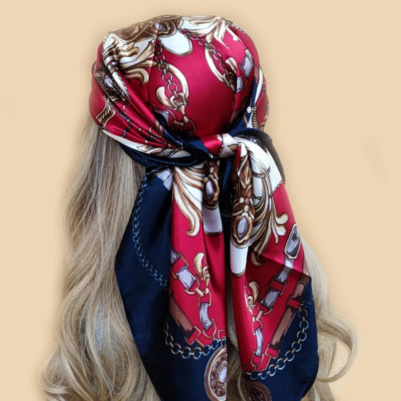Retro Women Silk Scarf Bandanna Fashion Bohemian Pattern Square Hijab Lady Wrap Headband foulard muffler