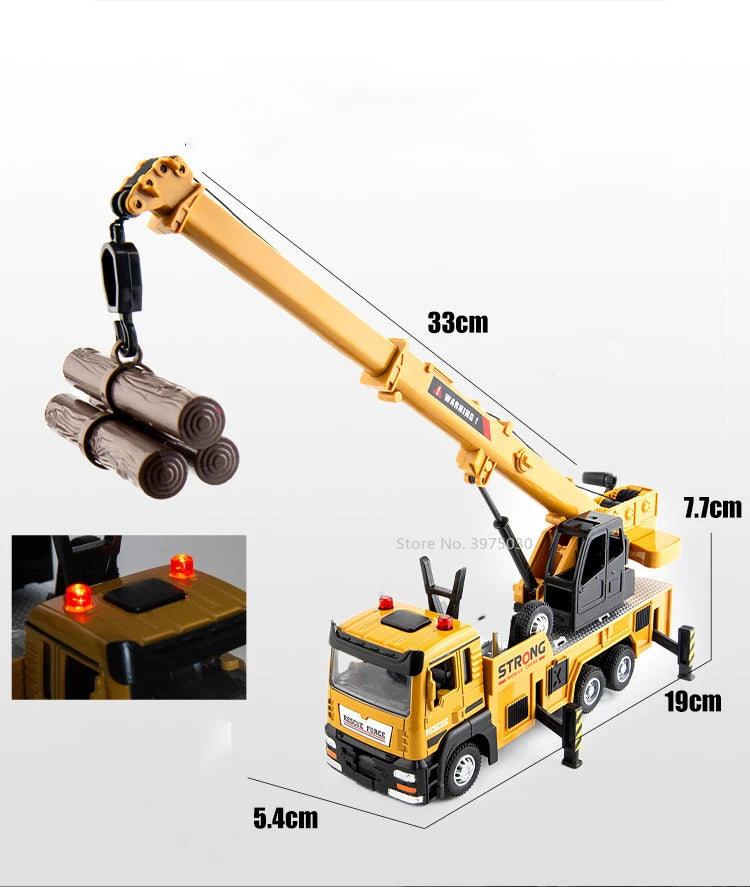 1/32 Crane Truck Alloy Car Model Diecast Metal Toy Simulation Engineering Vehicles with Sound and Light Model