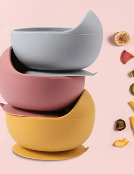 Food Grade  Silicone Bowl Solid Color Suction Bowl  Feeding Bowl Spoon Fork Anti-Slip  Tableware Set  Dishes