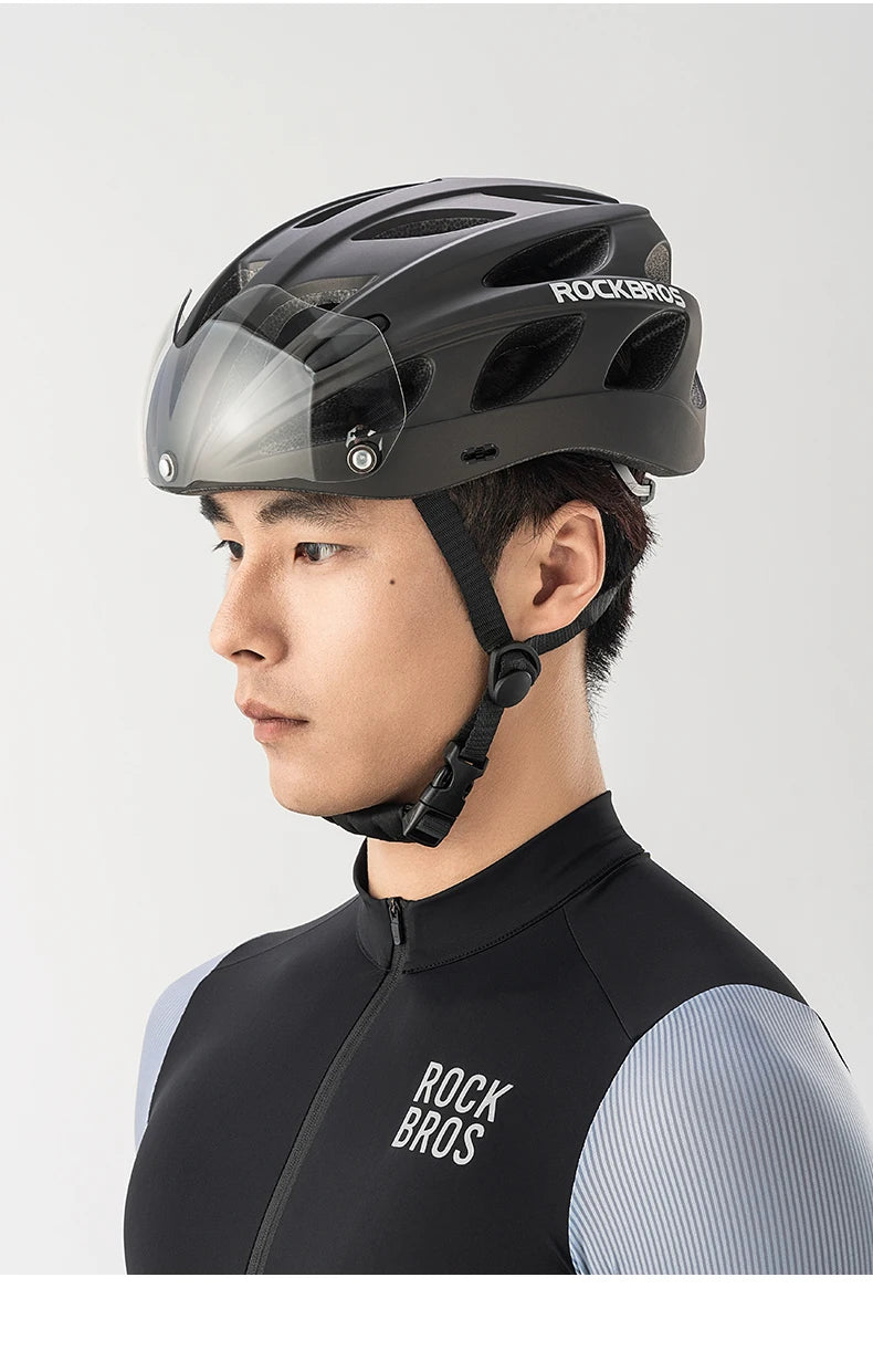 Bike Helmet with Photochromic Len Visor Wind-breaking Brim Bike Helmet Adult MTB Road Riding Cycling Helmet