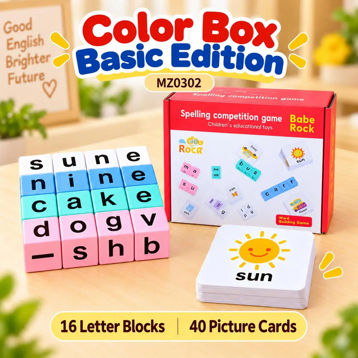 Wooden Alphabet Word Spelling Game with Flash Cards