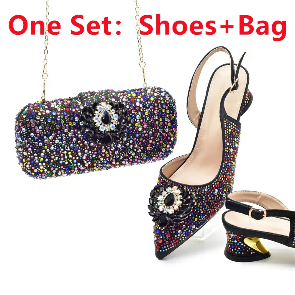 New Italian Shoes and Bags Matching Set Luxury Designer Pumps Women Full Rhinestone Designer Shoe and Bag Sets From Italy