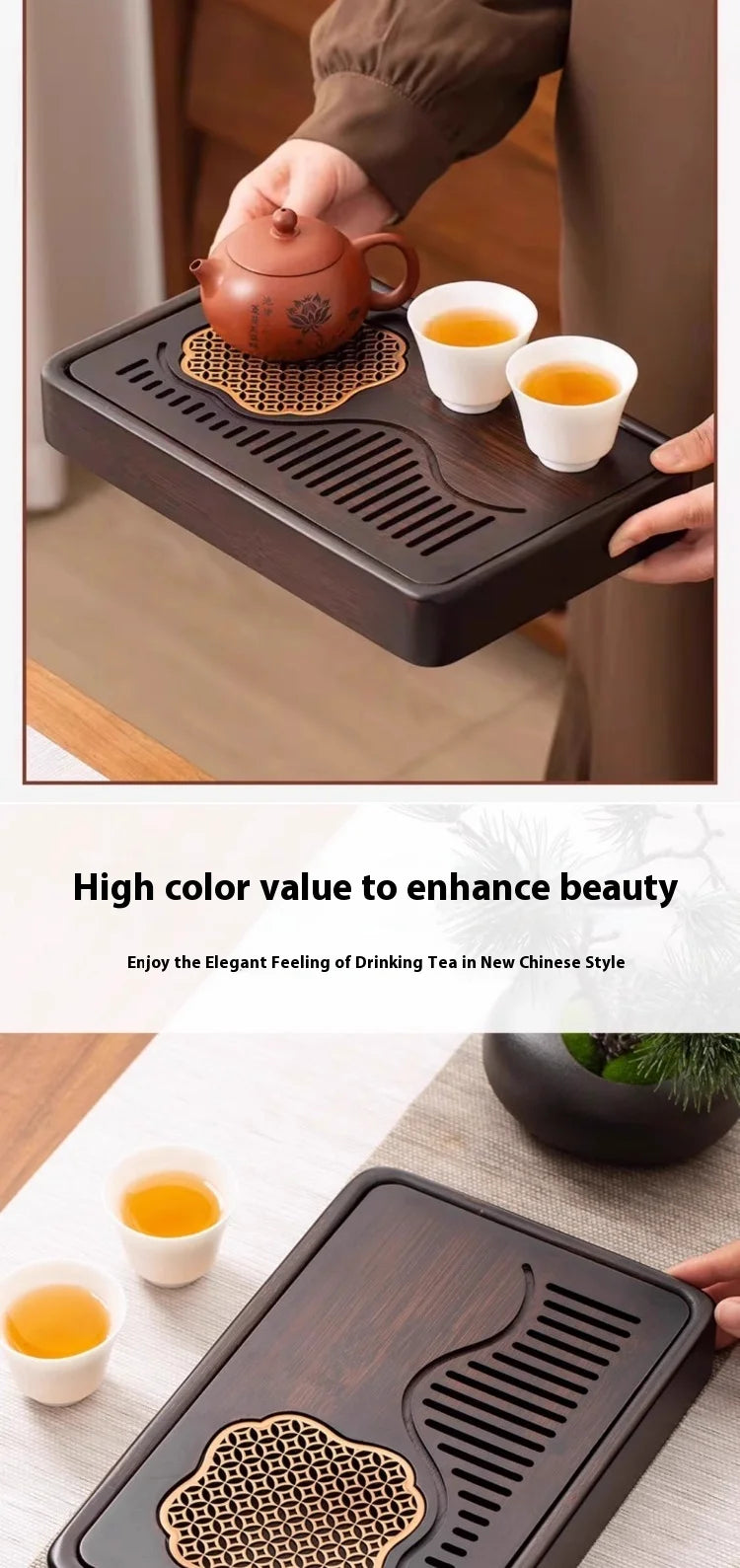 Household Portable Bamboo Tea Tray 48CM Tea Ceremony Wooden Tray Coffeeware Teaware Serving Tray For Chaban Tea Table