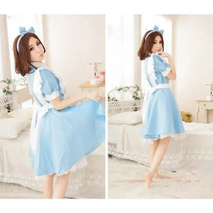 Blue Light Tone Lolita Maid Costume Cos Maid Costume Maid Costume Stage Performance Costume Alice in Wonderland