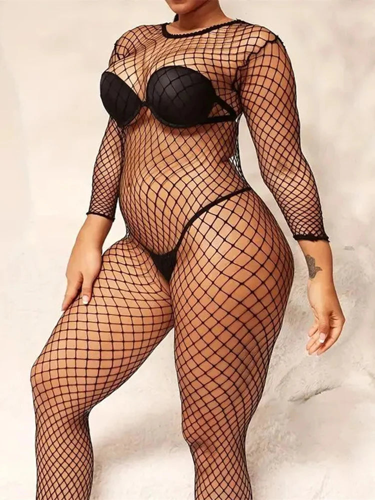 Black Open Crotch Bodystocking Hot Lingerie Fishnet Bodysuit Hollow Out Erotic Underwear