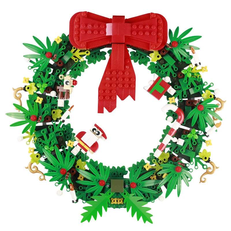Christmas Village House Building Blocks Sleigh Reindeer Tree Present Car Wreath Fireplace Gingerbread Man Bricks Toys  Gift